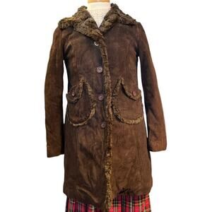 Vintage 90s 00s Wilsons Leather Suede Penny Lane Coat Size S Brown Western 70s